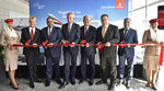From left to right; Volker Greiner, Emiratesâ Vice President North and Central Europe, His Excellency Ambassador Mr. Al Junaibi, Dr. Stefan Schulte, Chairman of the Executive Board of Fraport AG, Thierry Antinori, Emiratesâ Executive Vice President and Chief Commercial Officer and State Secretary for European Affairs Mark Weinmeister and Adnan Kazim, Emiratesâ Divisional Senior Vice President Planning and Aeropolitical and Industry Affairs. Emirates_-A380-arrives-in-Frankfurt---ribbon-cutting.jpg
